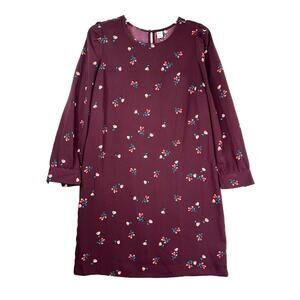 Old Navy long sleeve woven shift dress in burgundy ditsy floral, size M